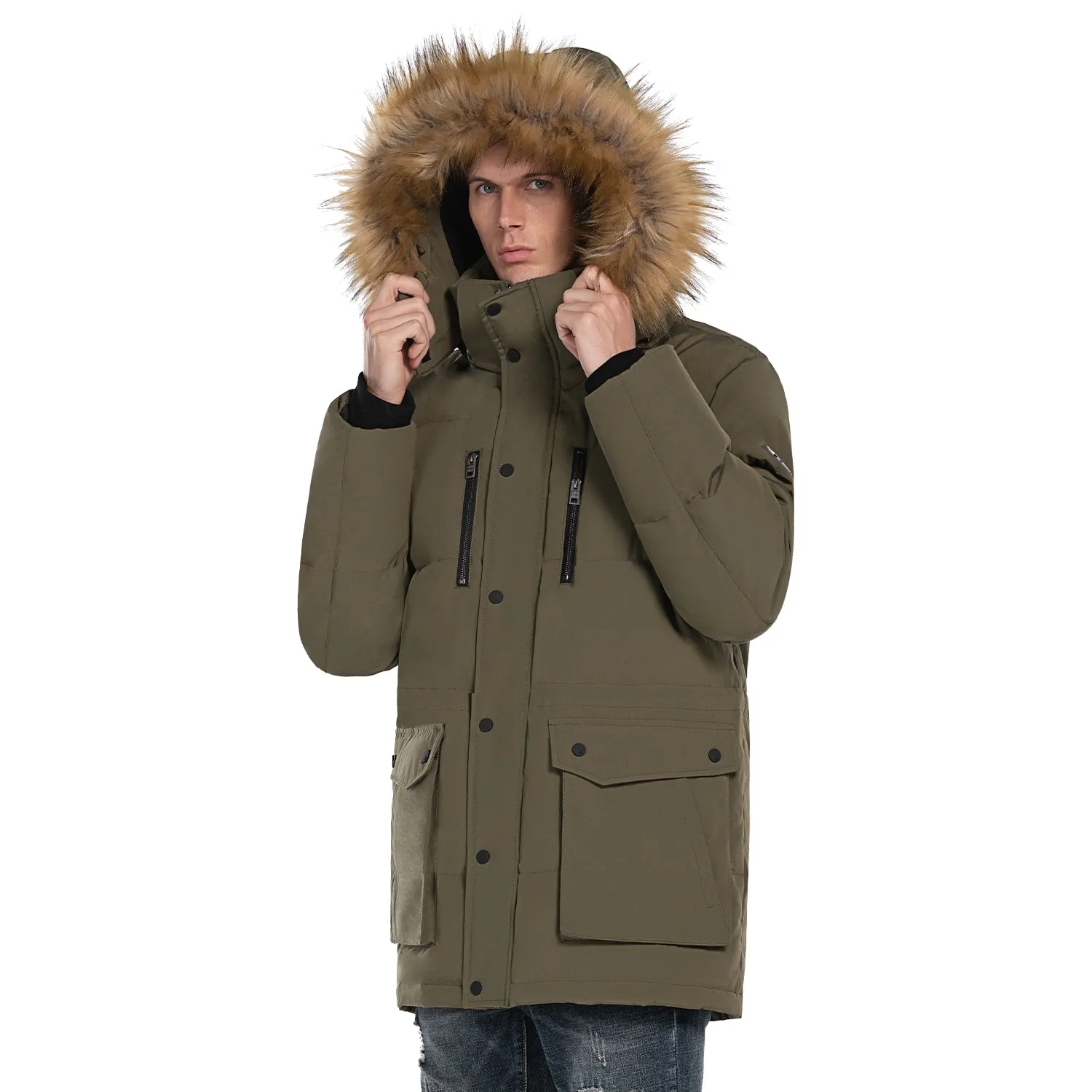 Mens Parka Down Jacket Waterproof Windbreaker