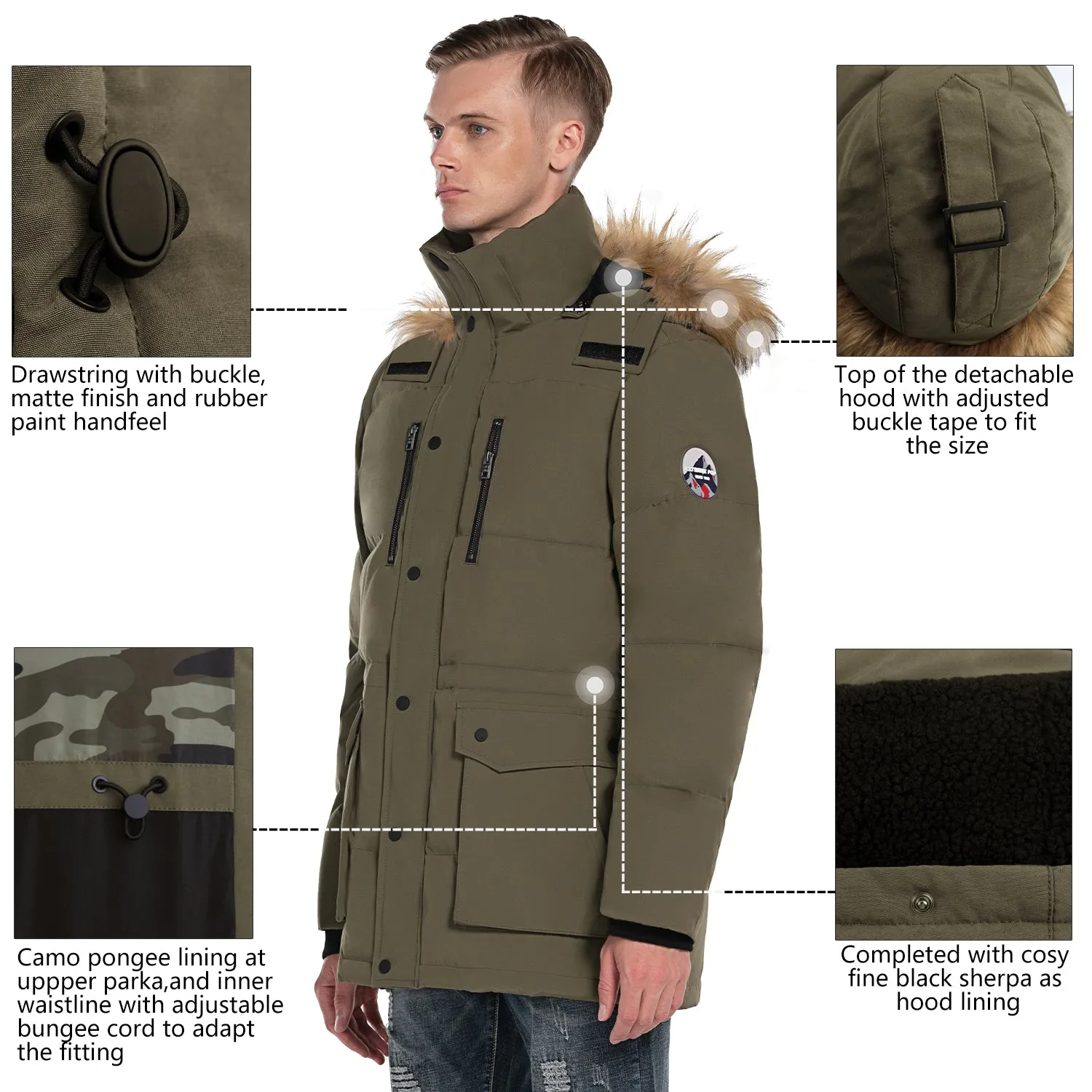 Mens Parka Down Jacket Waterproof Windbreaker