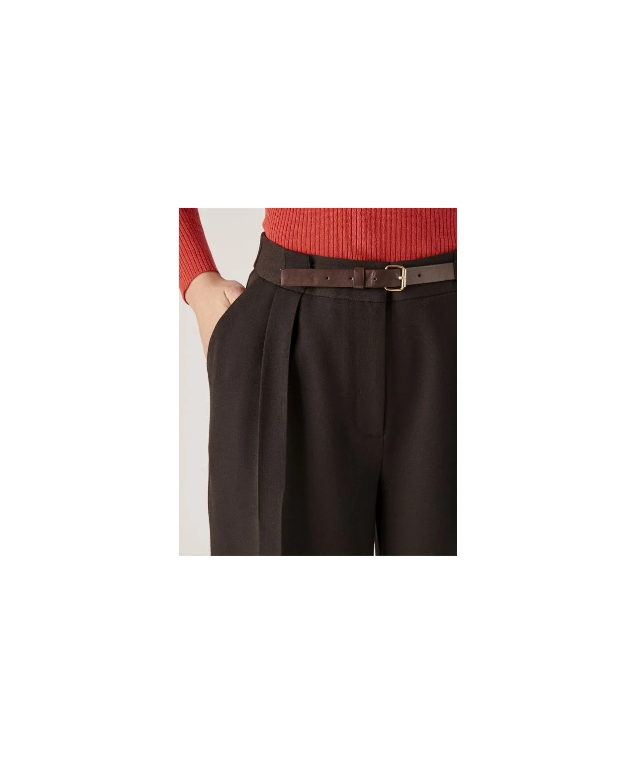 Mock Belt Wide-leg Trousers