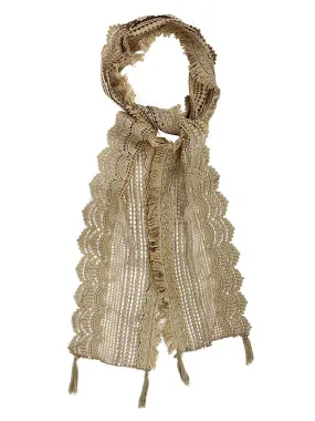 Multi Pattern Lace Scarf With Tassel Fringe