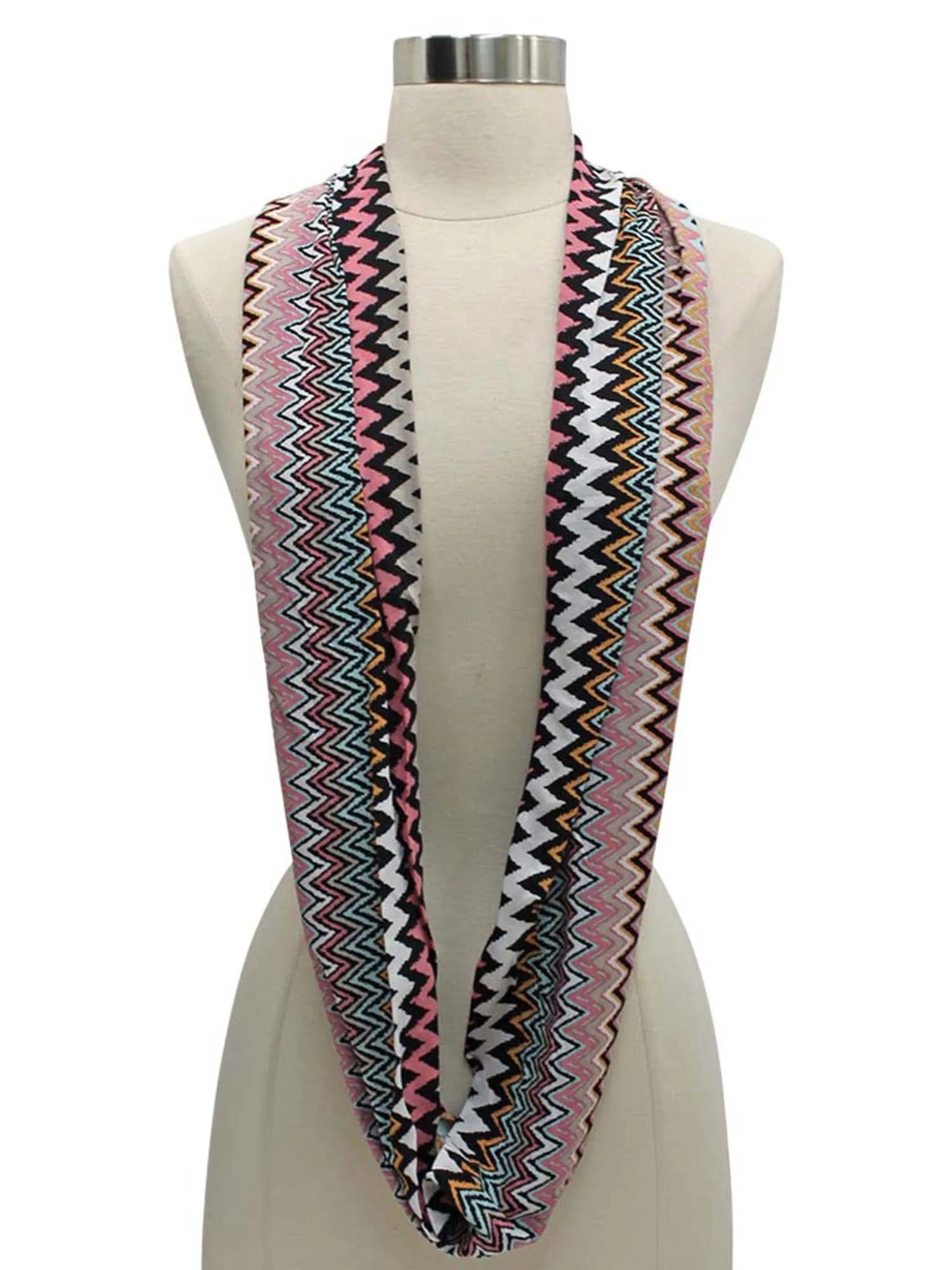 Multi-Tone Chevron Striped Zigzag Pattern Infinity Scarf