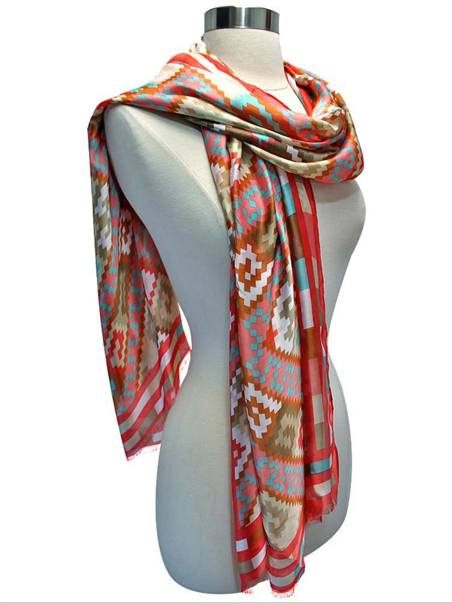 Multicolor Art Deco Print Silky Scarf