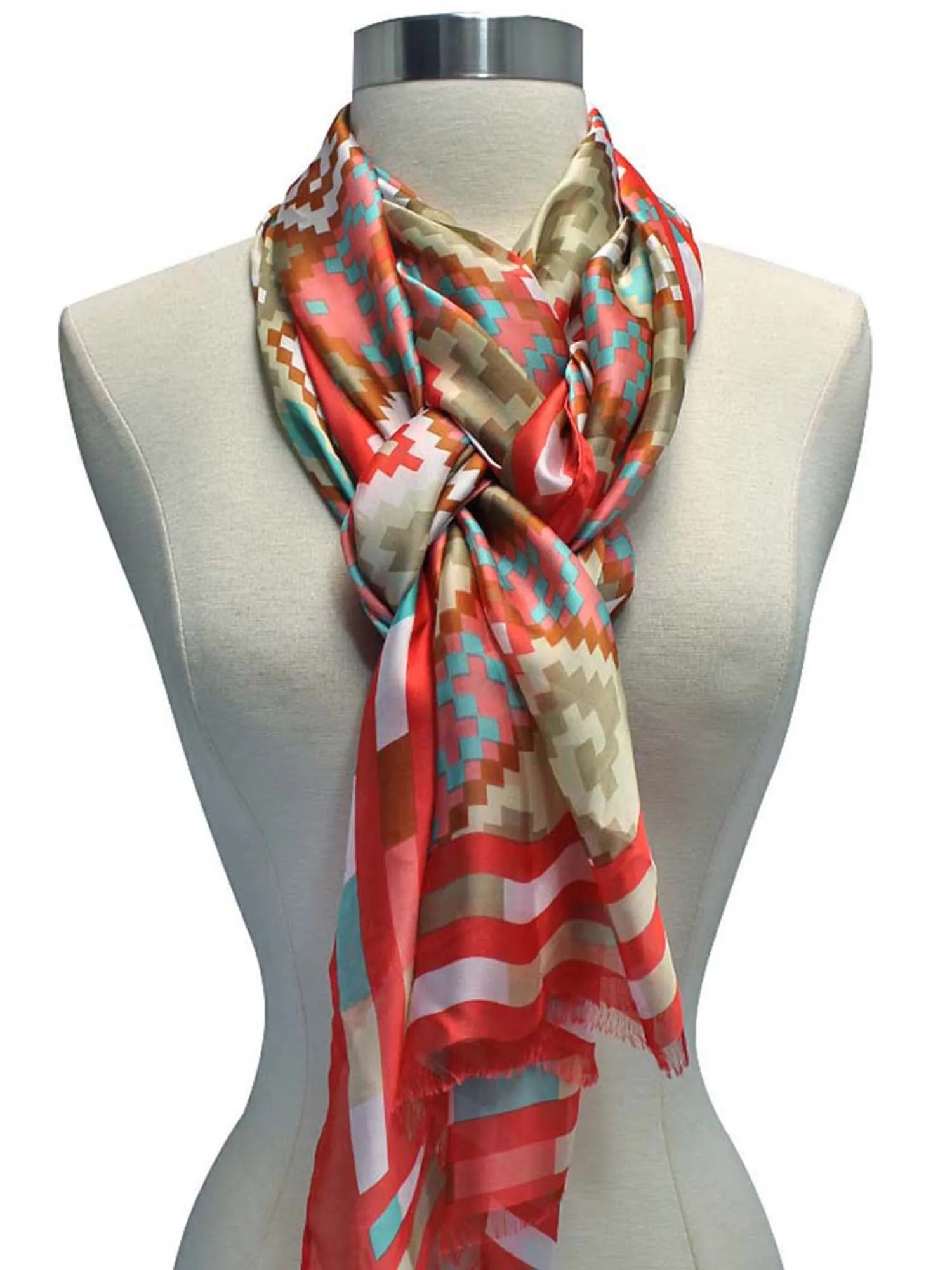 Multicolor Art Deco Print Silky Scarf