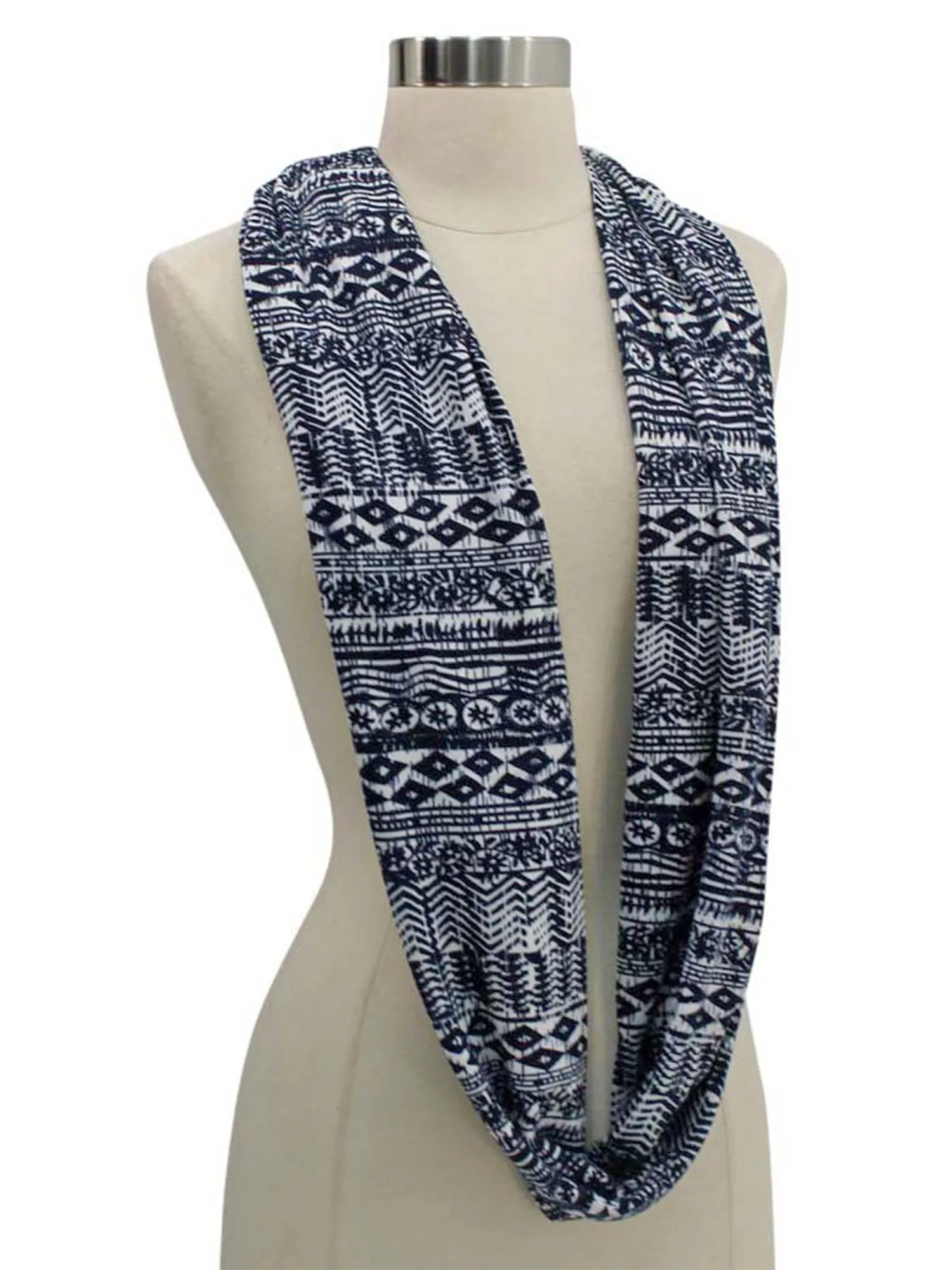 Navy & White Native Aztec Print Lightweight Circle Infinity Scarf