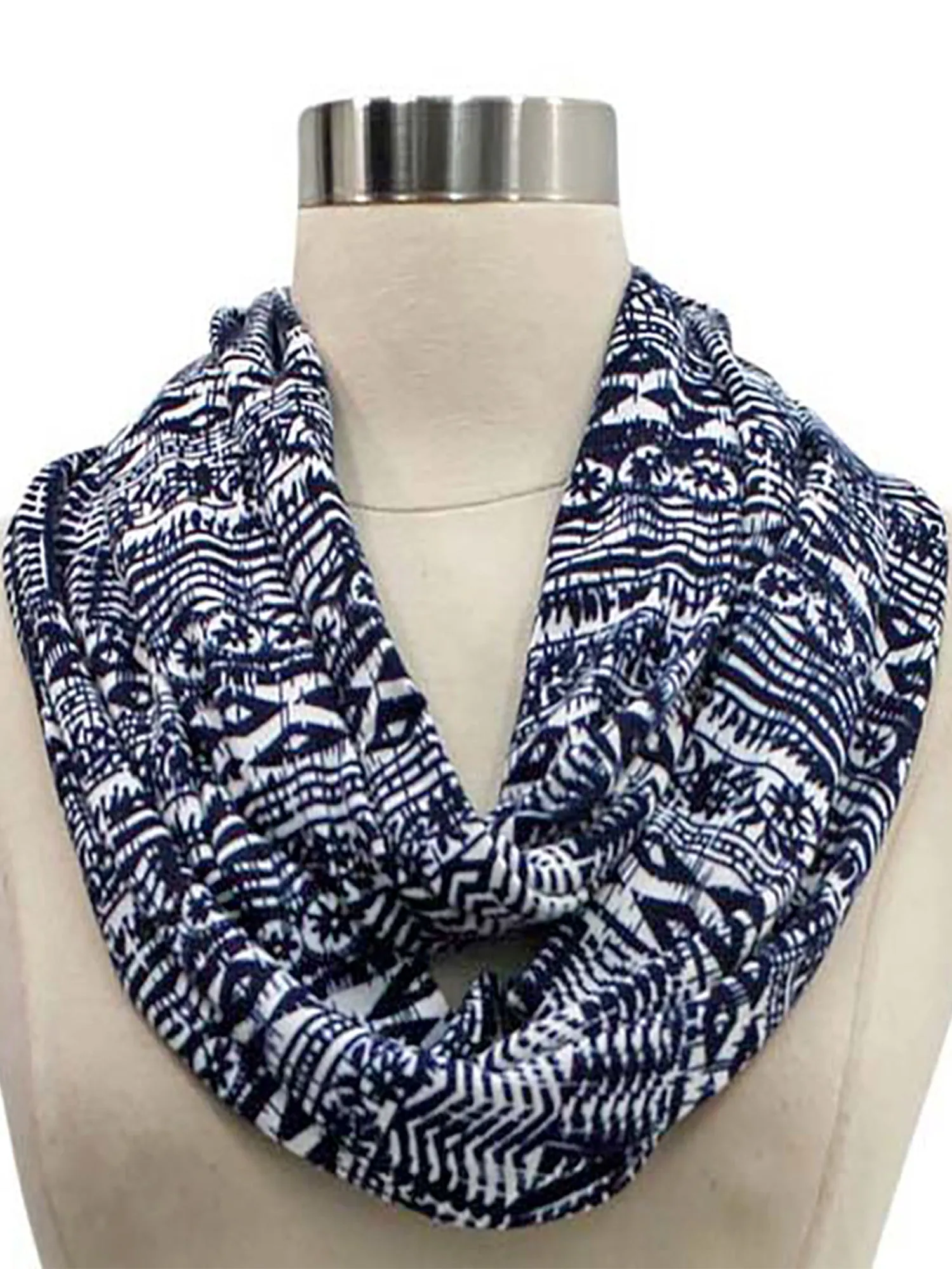 Navy & White Native Aztec Print Lightweight Circle Infinity Scarf