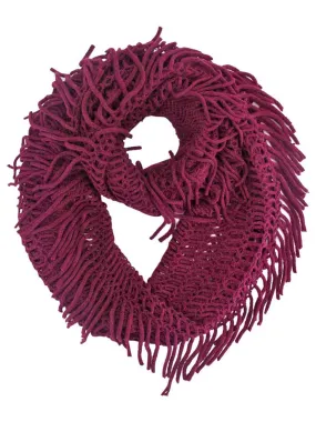 Open Knit Circular Scarf With Fringe