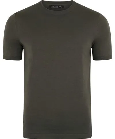 Paul James Knitwear Grey Mens Superfine Mercerised Cotton Nico Knitted T-Shirt