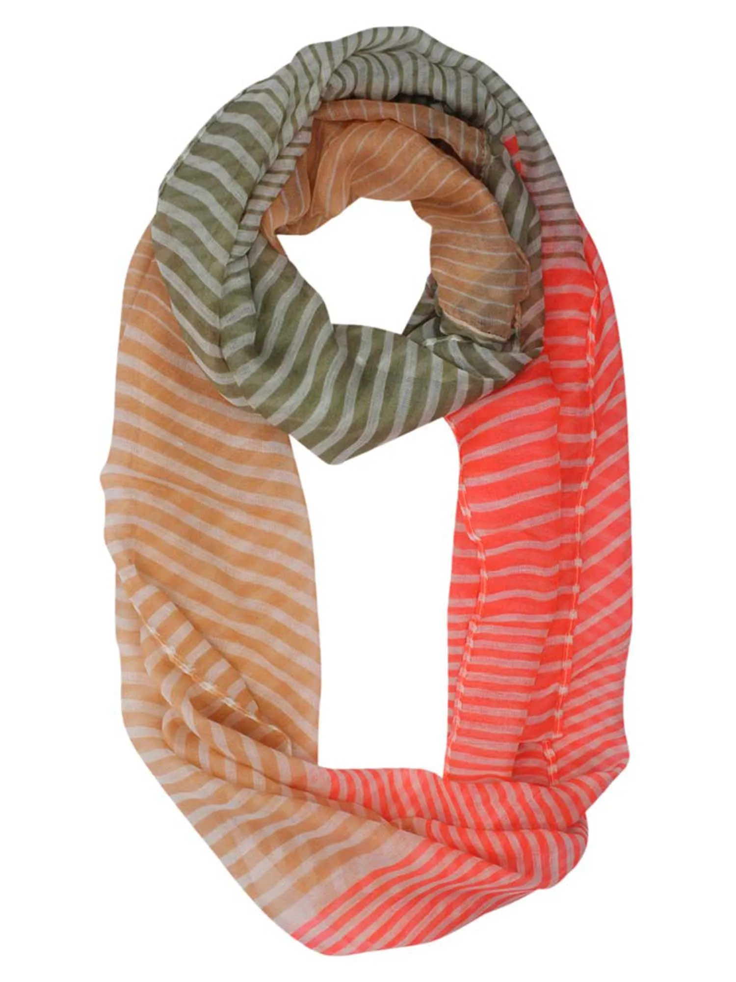 Peach Tan & Pink Thin Stripe Lightweight Infinity Scarf