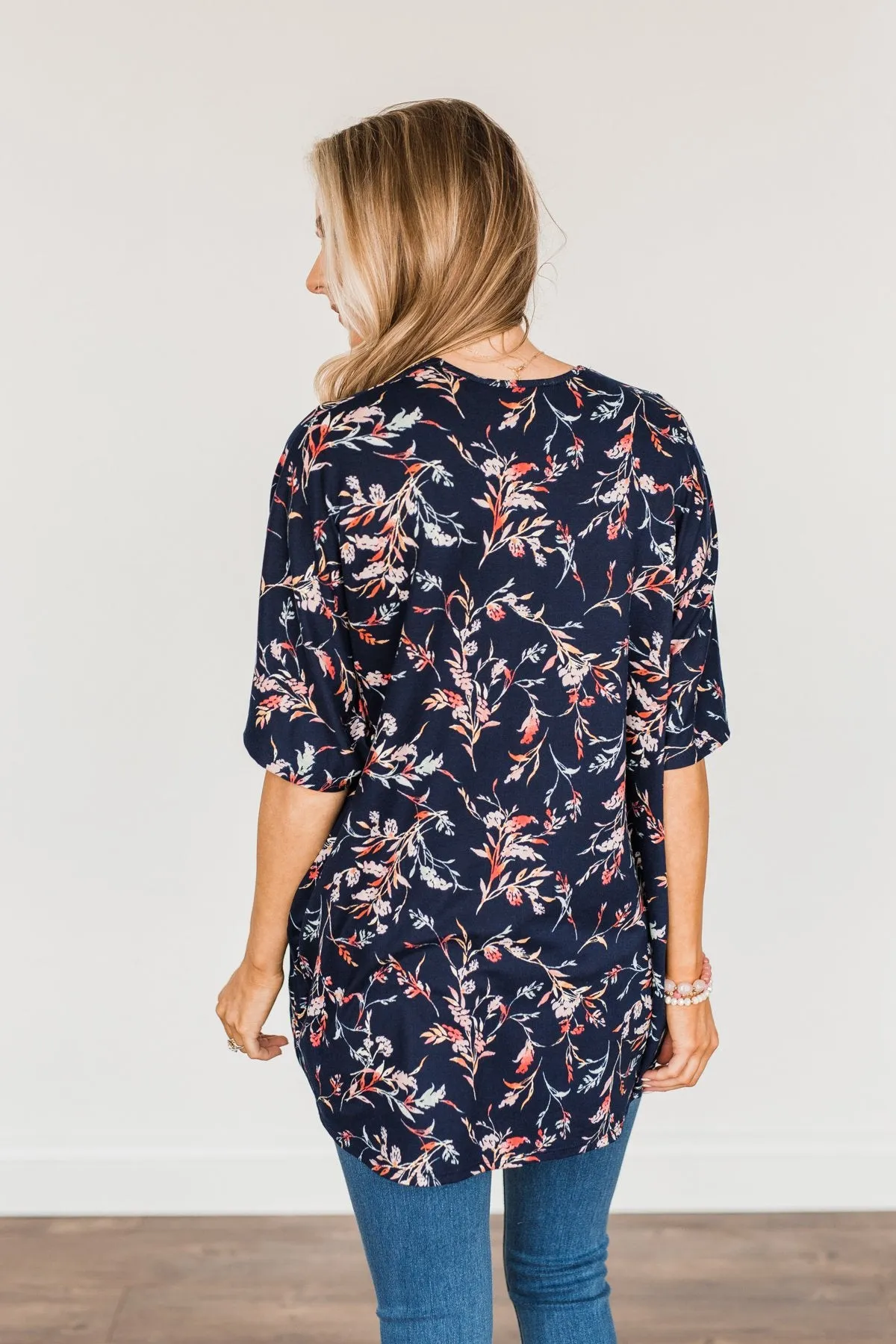 Picturing Paradise Floral Kimono- Navy