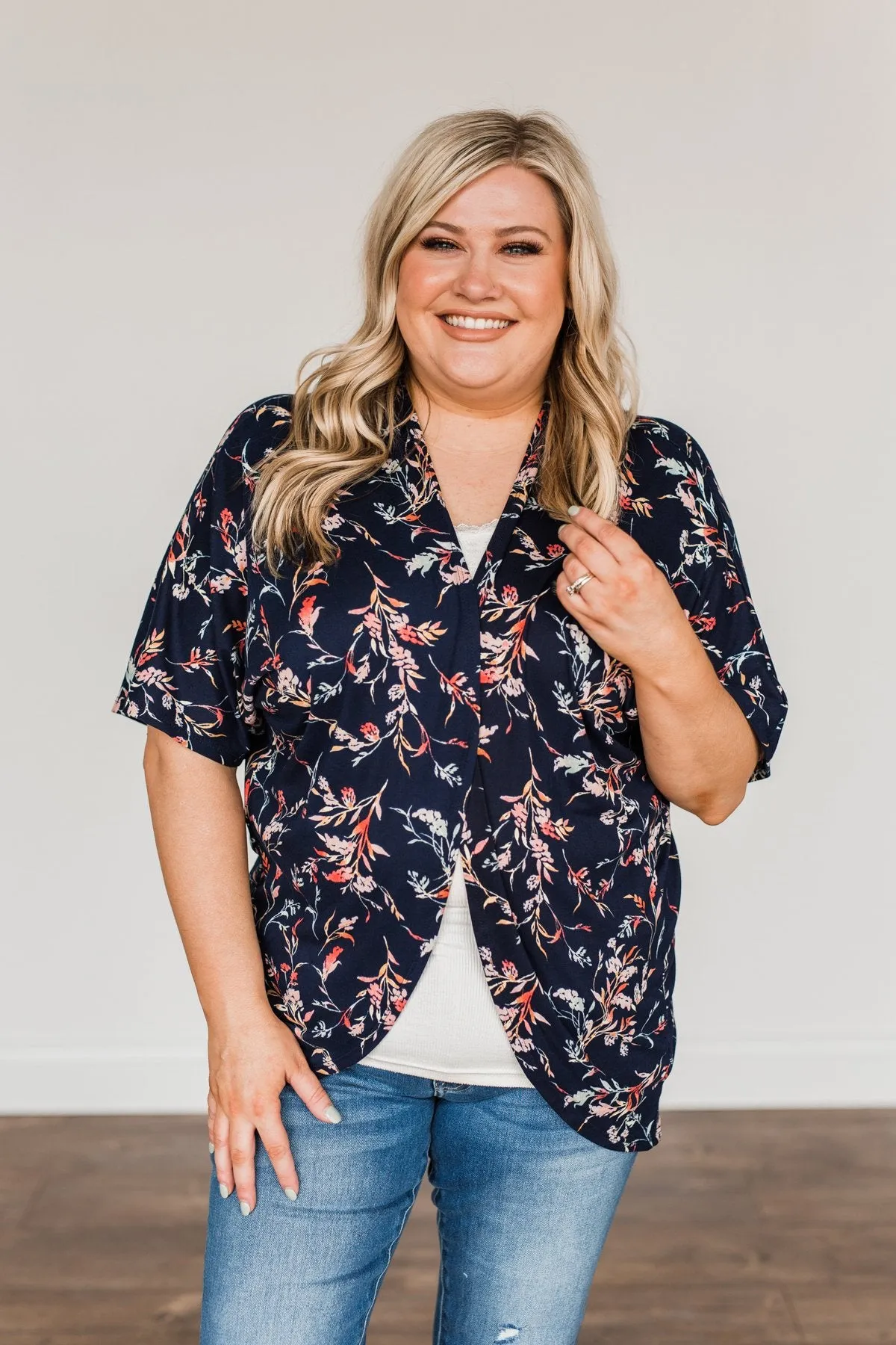 Picturing Paradise Floral Kimono- Navy