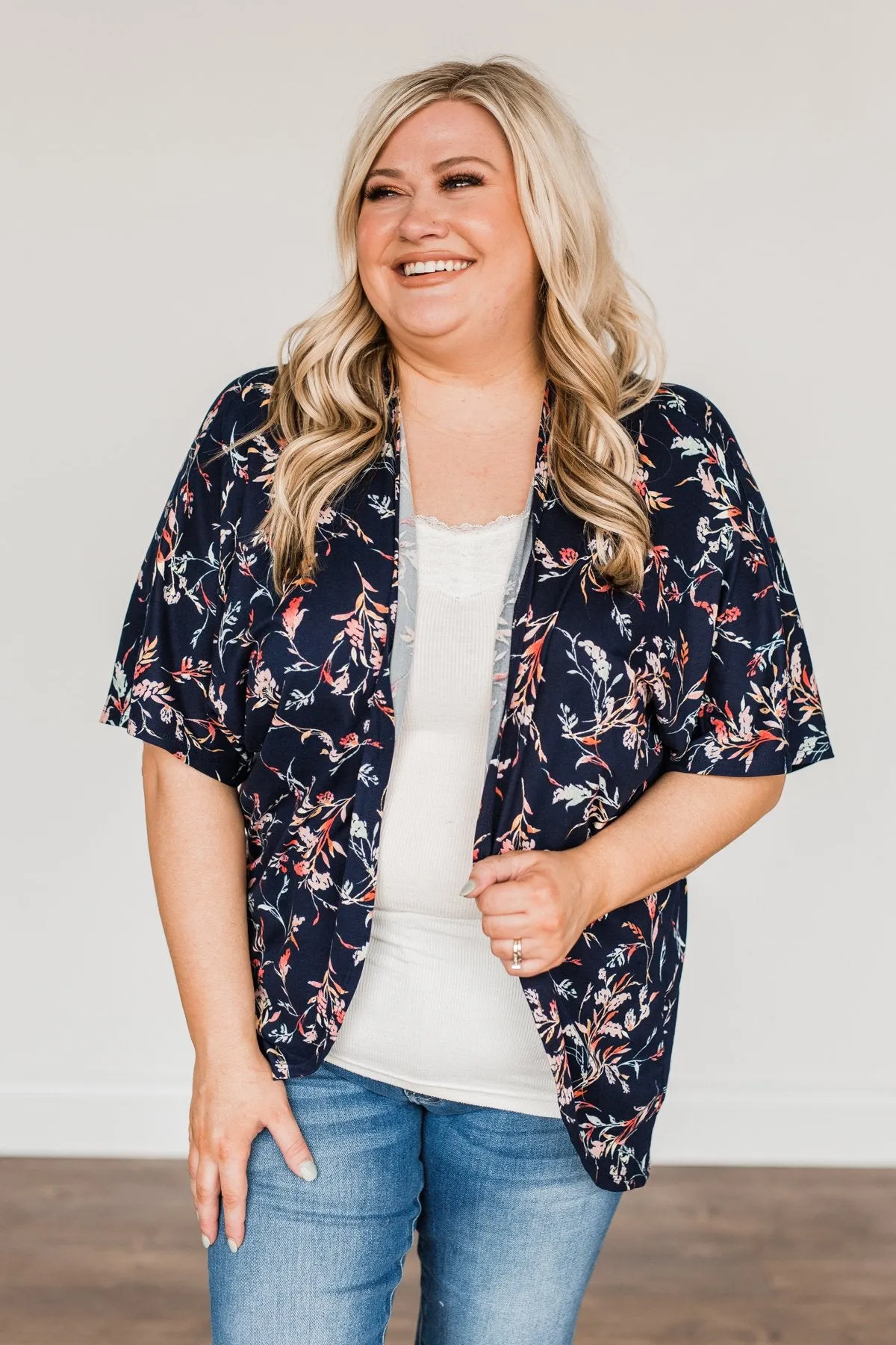 Picturing Paradise Floral Kimono- Navy