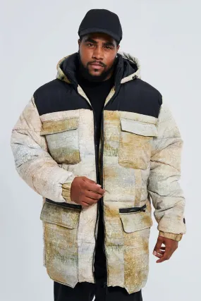 Plus Camo Padded Utility Pocket Parka | boohooMAN UK