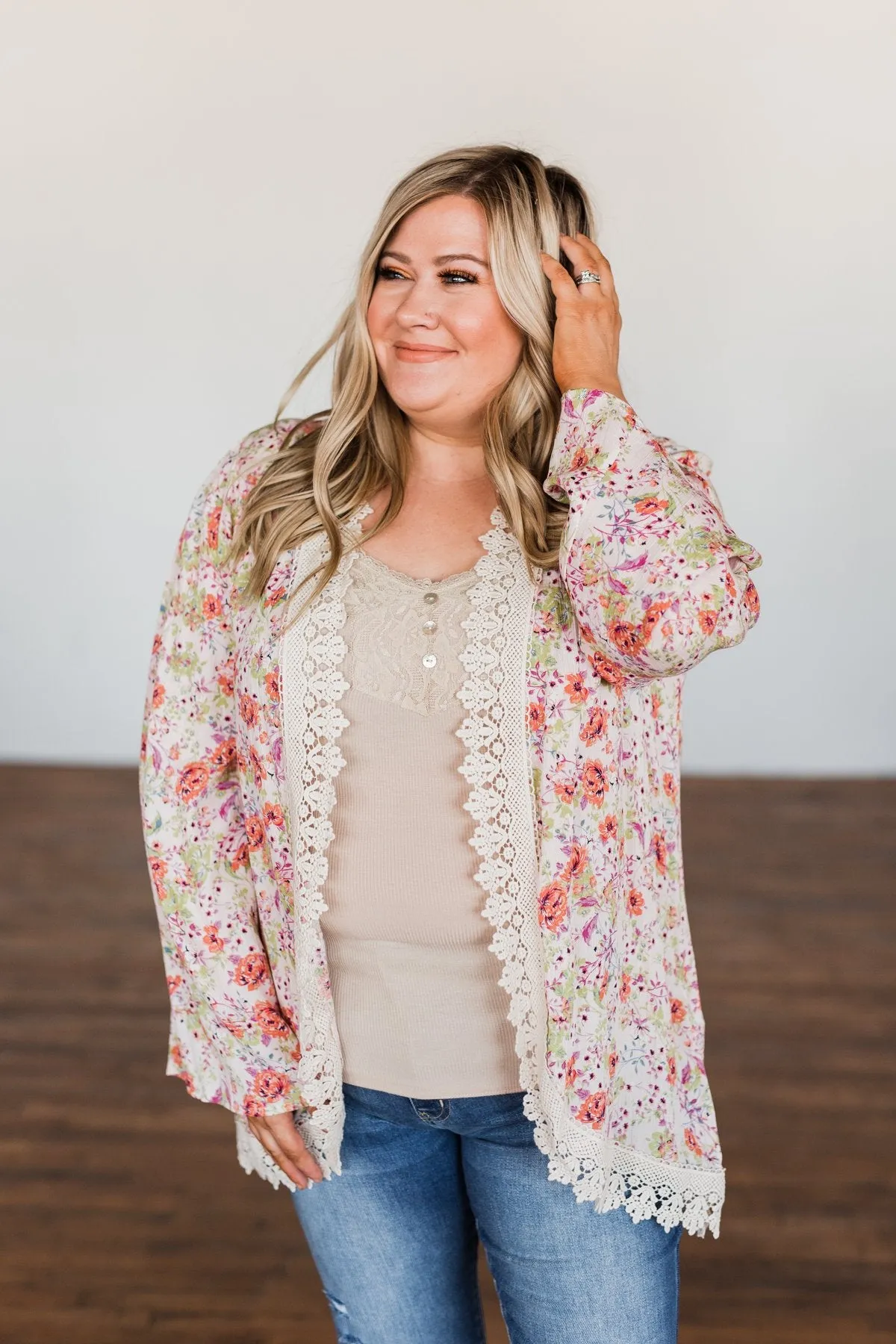 Power Of Love Floral Lace Kimono- Light Pink