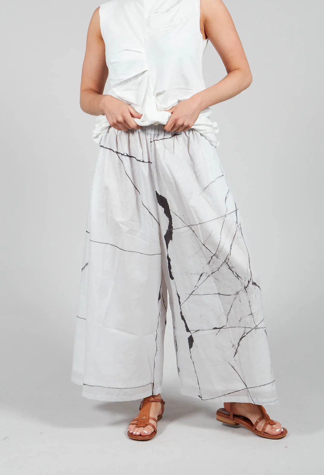 Printed Tanto Trousers in Off White Banner