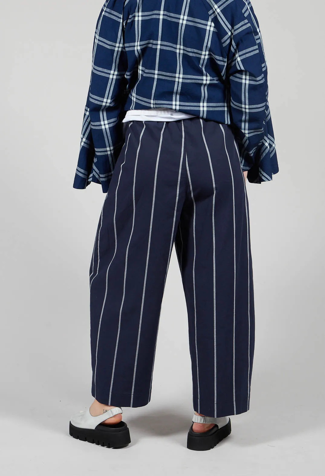 Pull String Waist Trousers in Indigo Striped