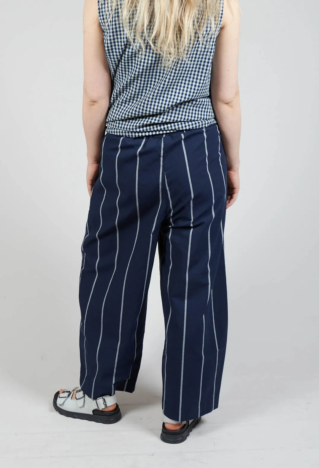 Pull String Waist Trousers in Indigo Striped