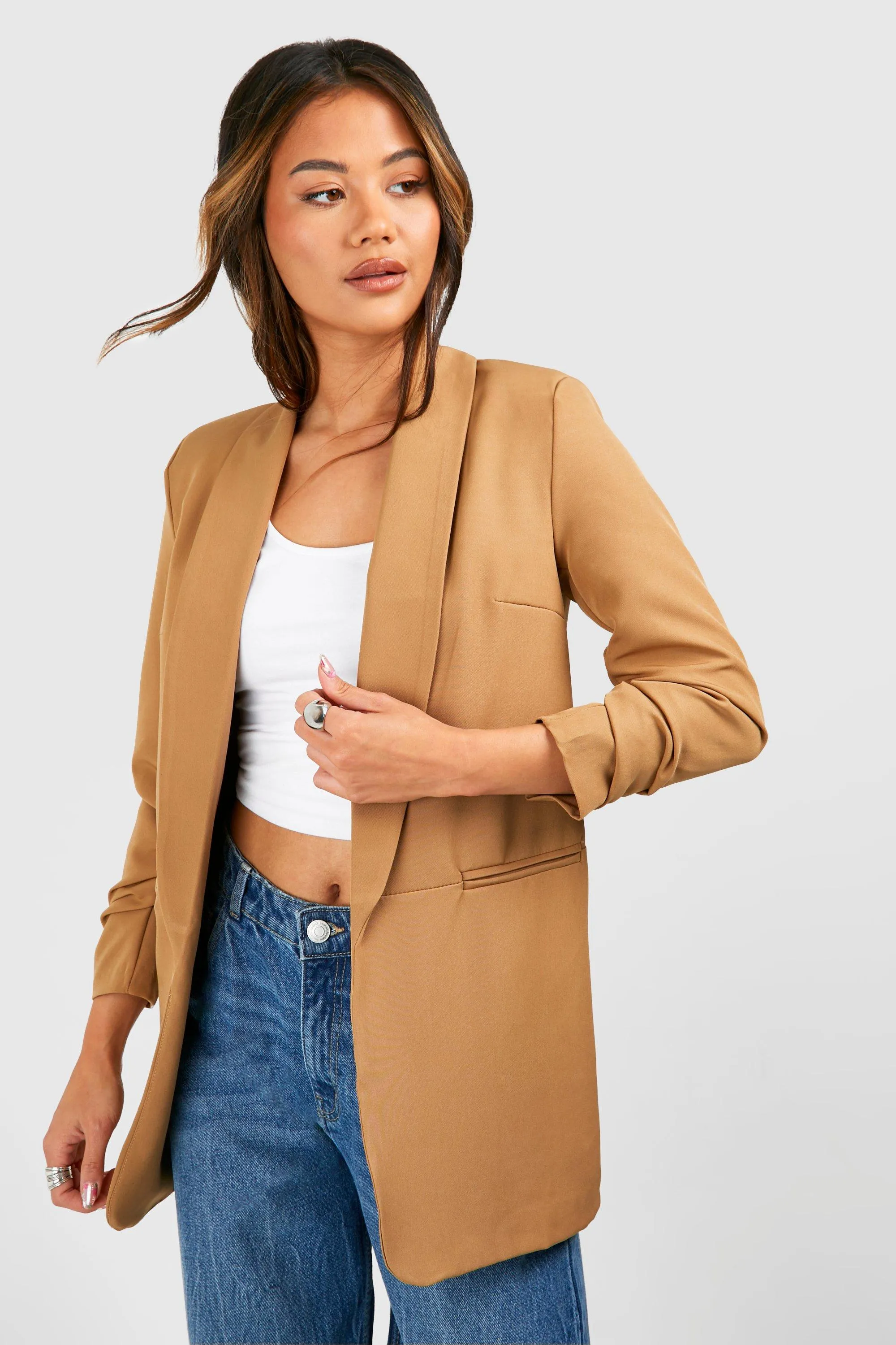 Ruched Sleeve Tailored Blazer