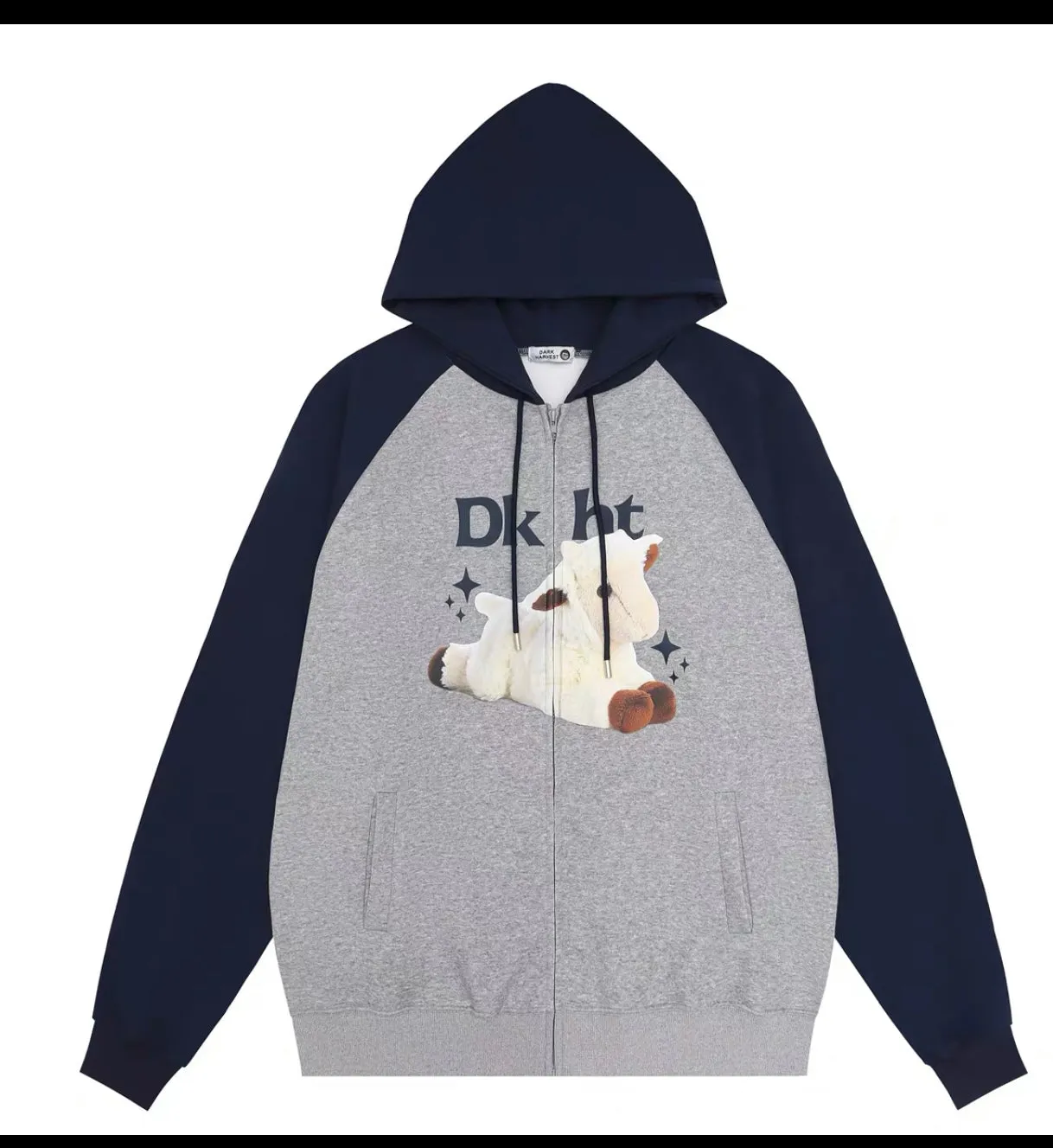 Sanowers cartoon cute lamb print cardigan hooded sweatshirt autumn loose couple raglan sleeve hoodie jacket (S0662)