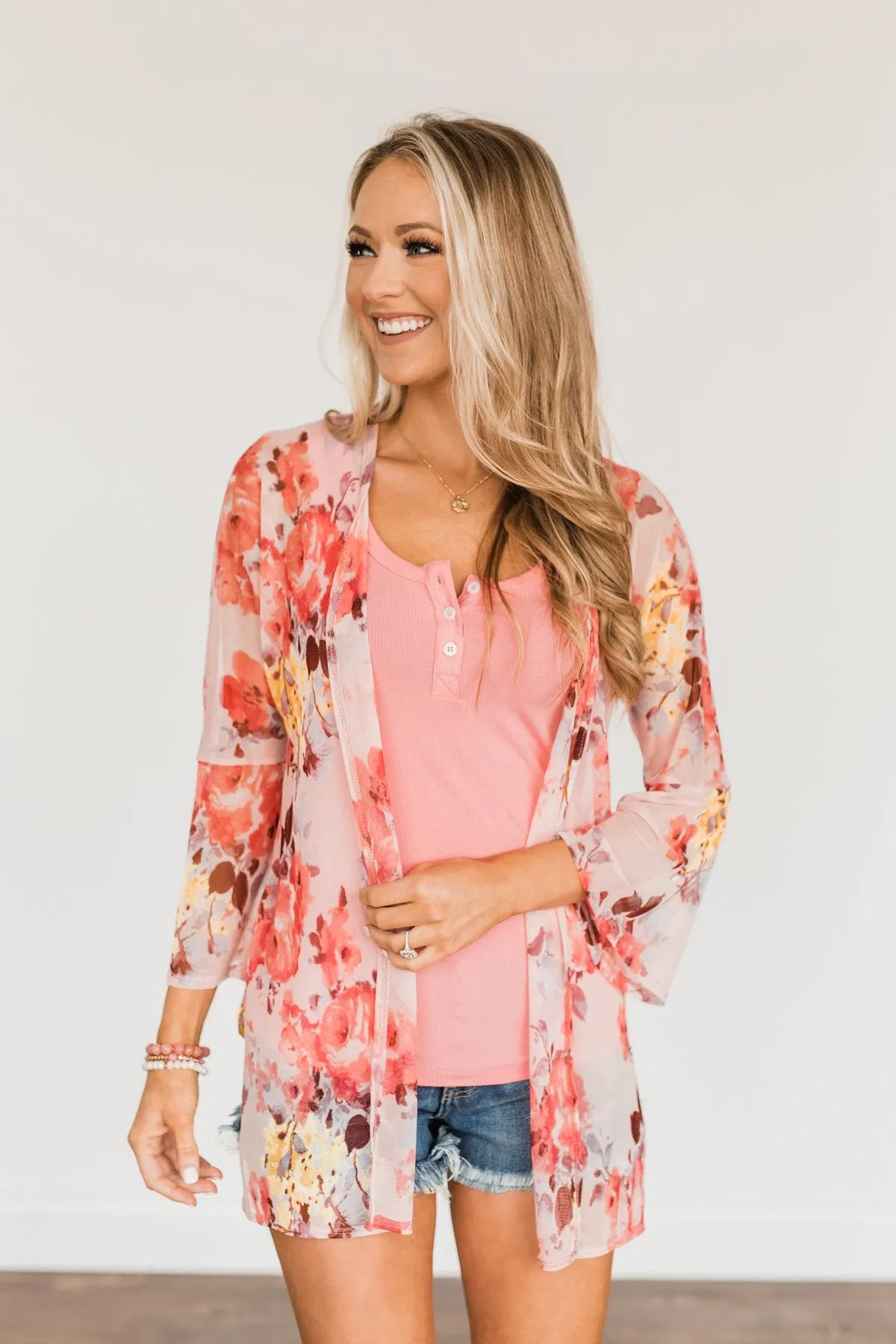 Scents Of Spring Floral Kimono- Light Pink