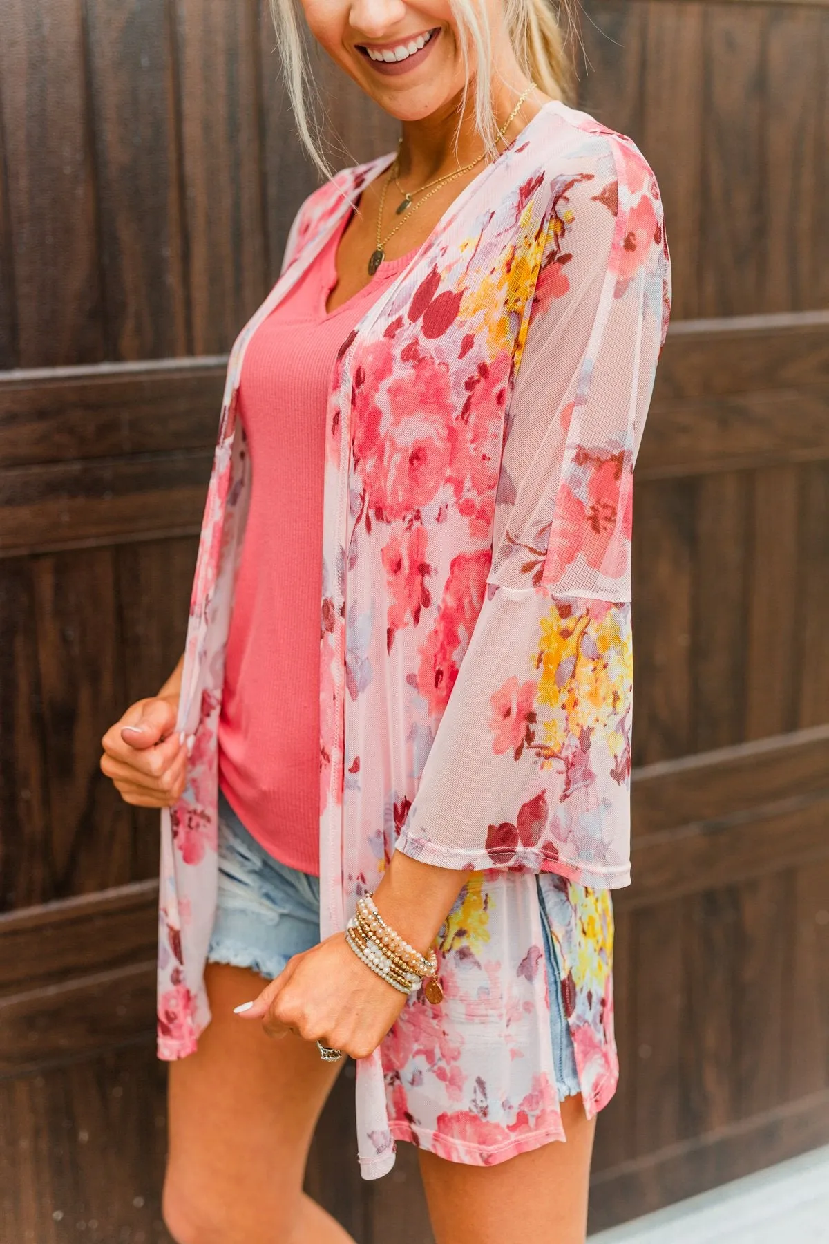 Scents Of Spring Floral Kimono- Light Pink