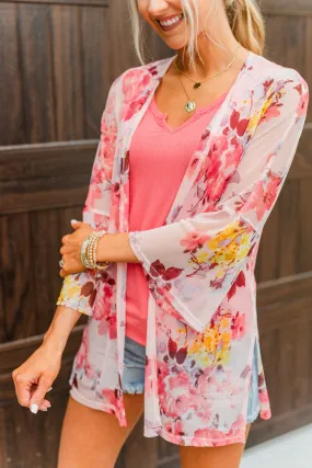 Scents Of Spring Floral Kimono- Light Pink