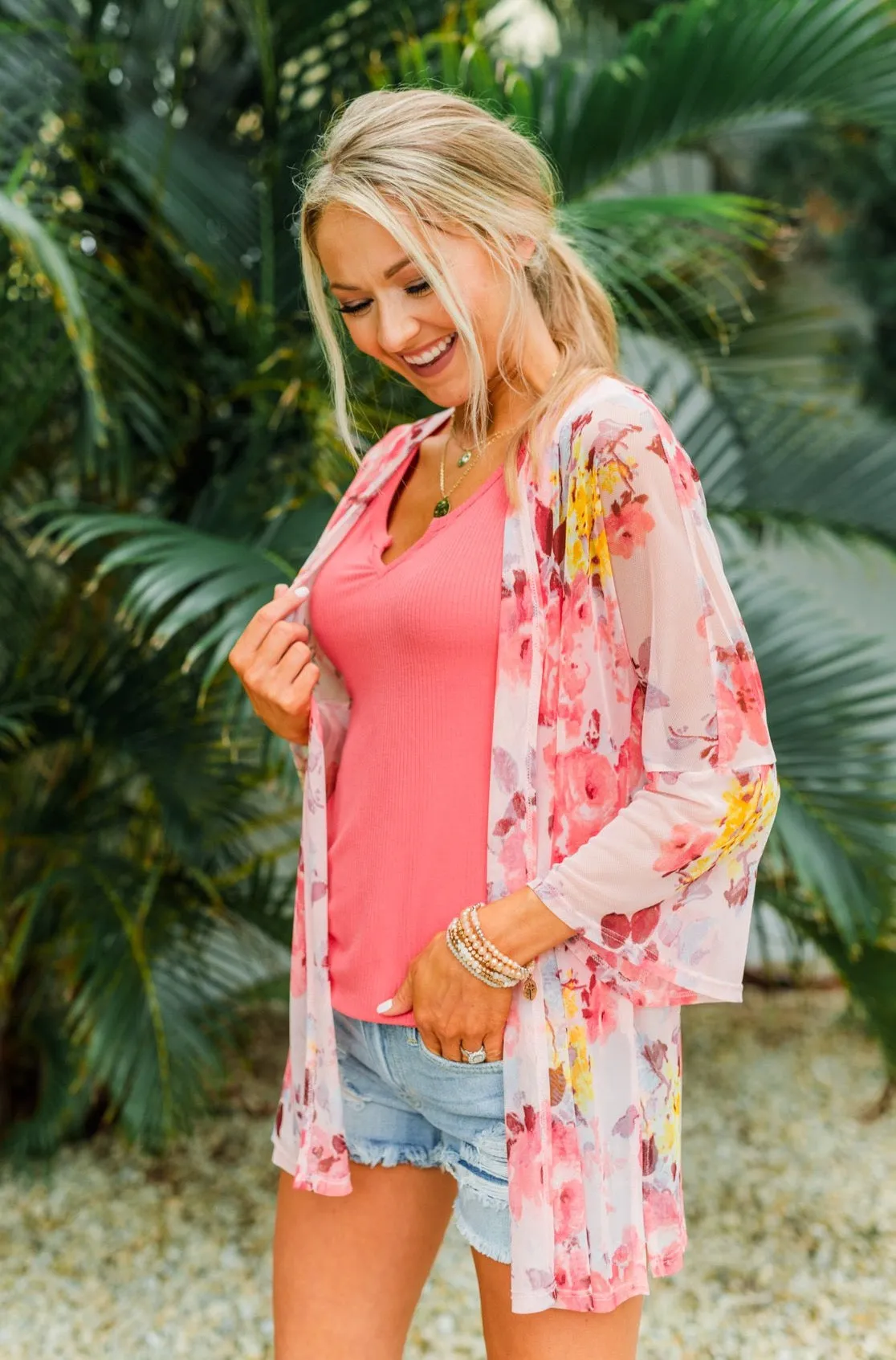 Scents Of Spring Floral Kimono- Light Pink