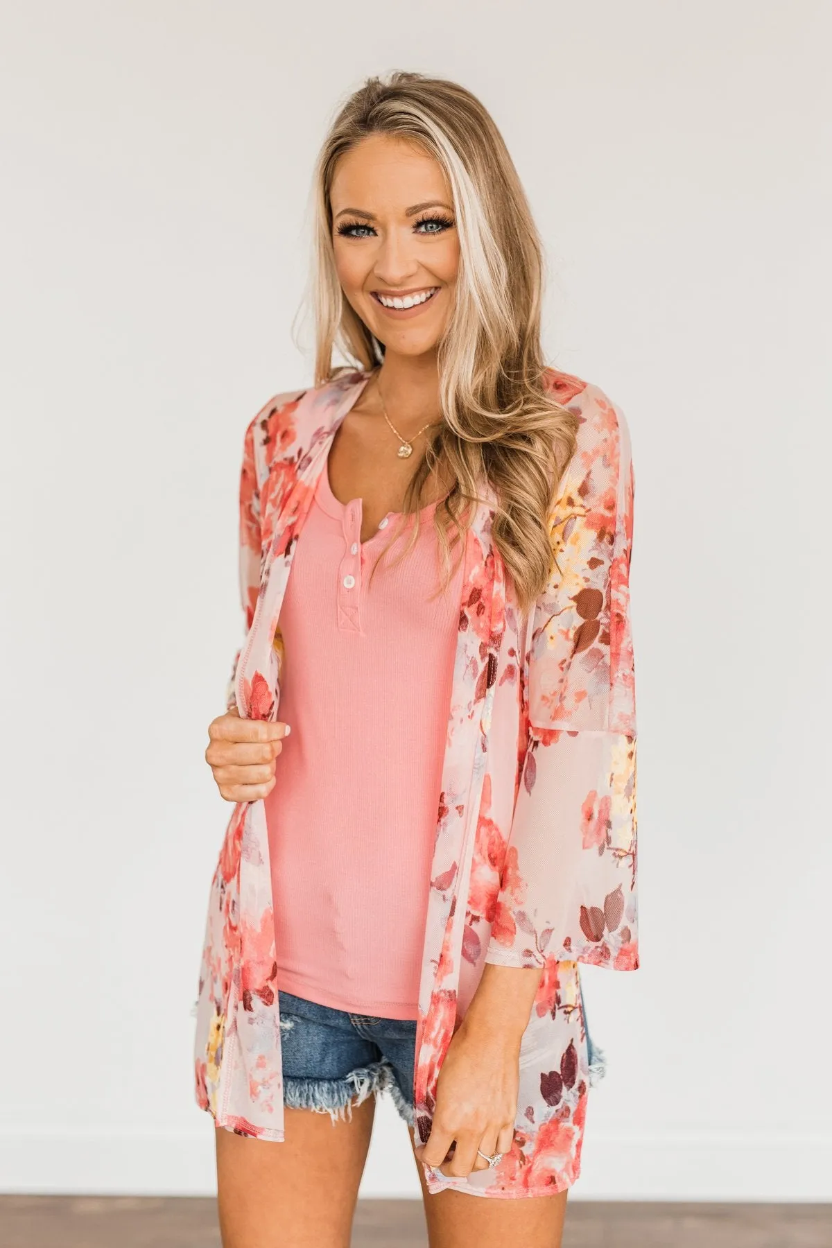 Scents Of Spring Floral Kimono- Light Pink