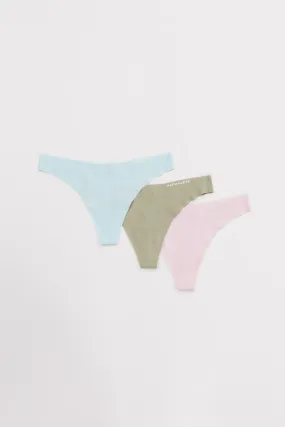 Seamless Thong 3pk - Powder Blue / Leaf Green / Pastel Pink