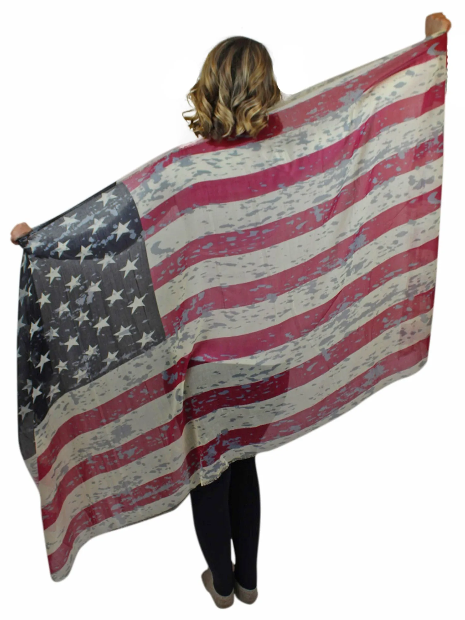 Sheer Lightweight American Flag Oblong Scarf Wrap