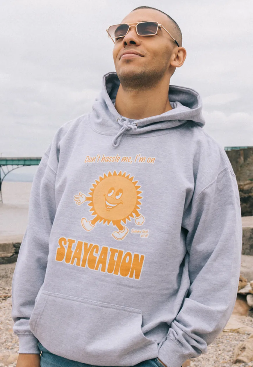 Staycation Men's Slogan Hoodie With Sun Graphic