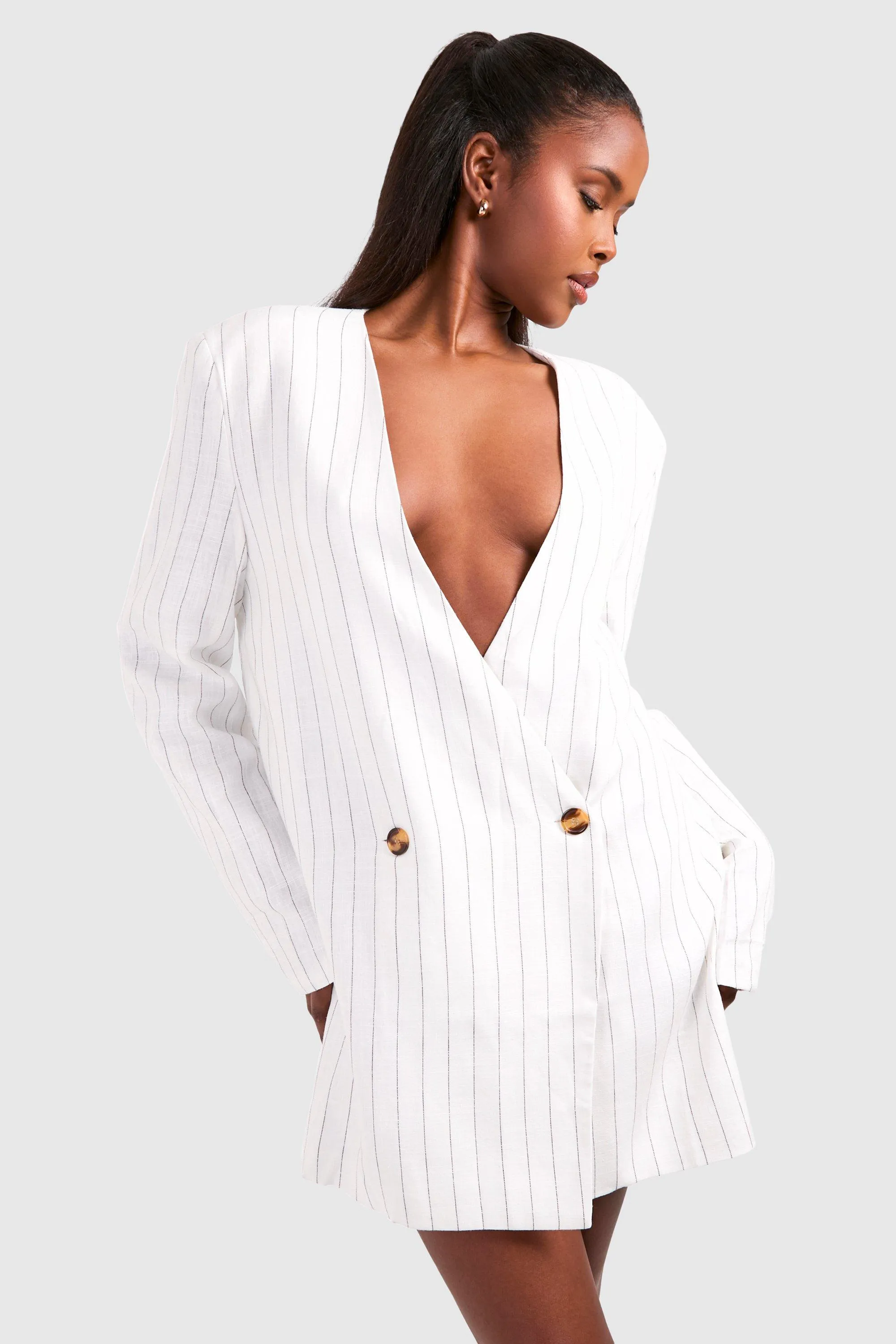 Stripe Oversized Collarless Blazer Dress