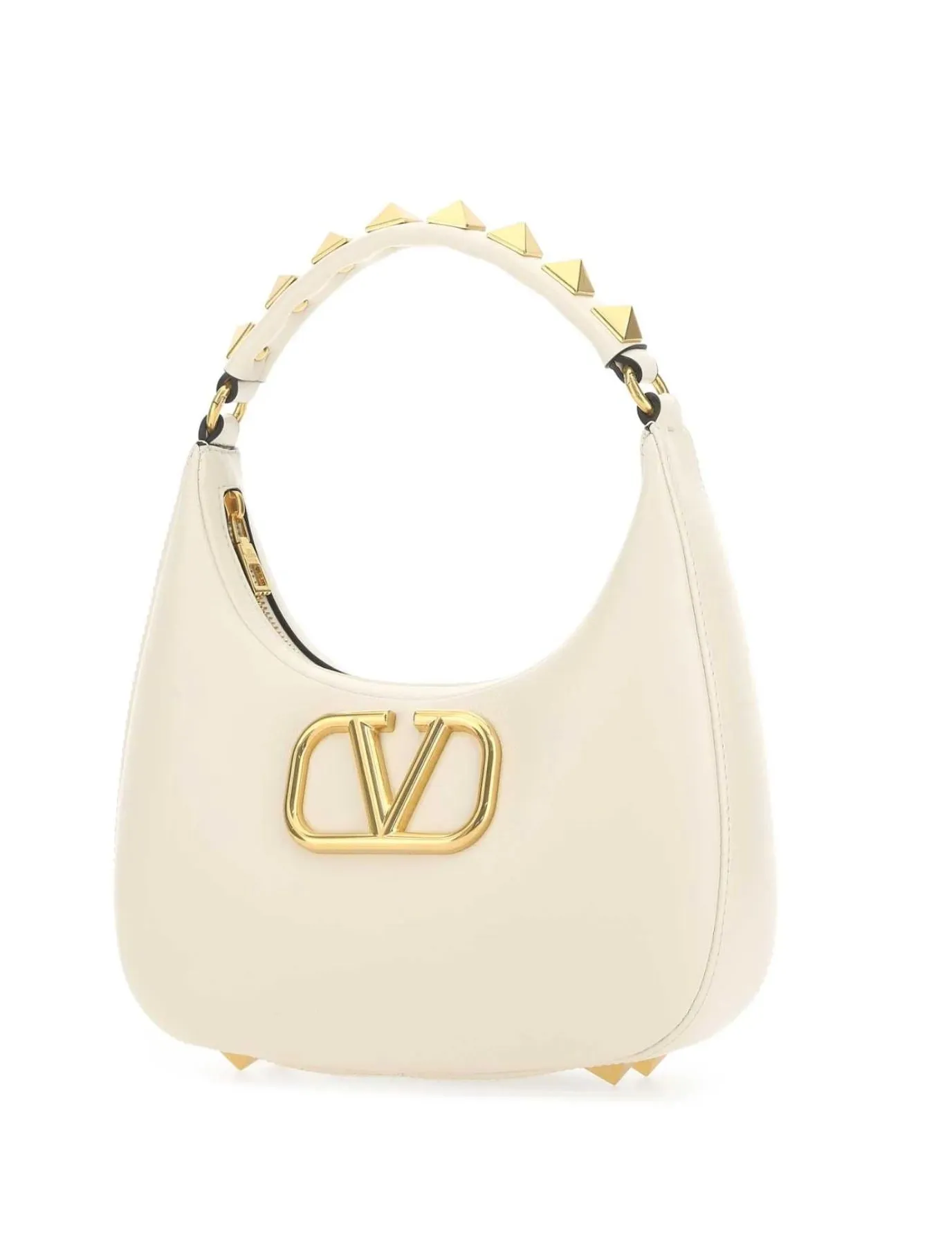 Studded Vlogo Hobo Bag, Ivory