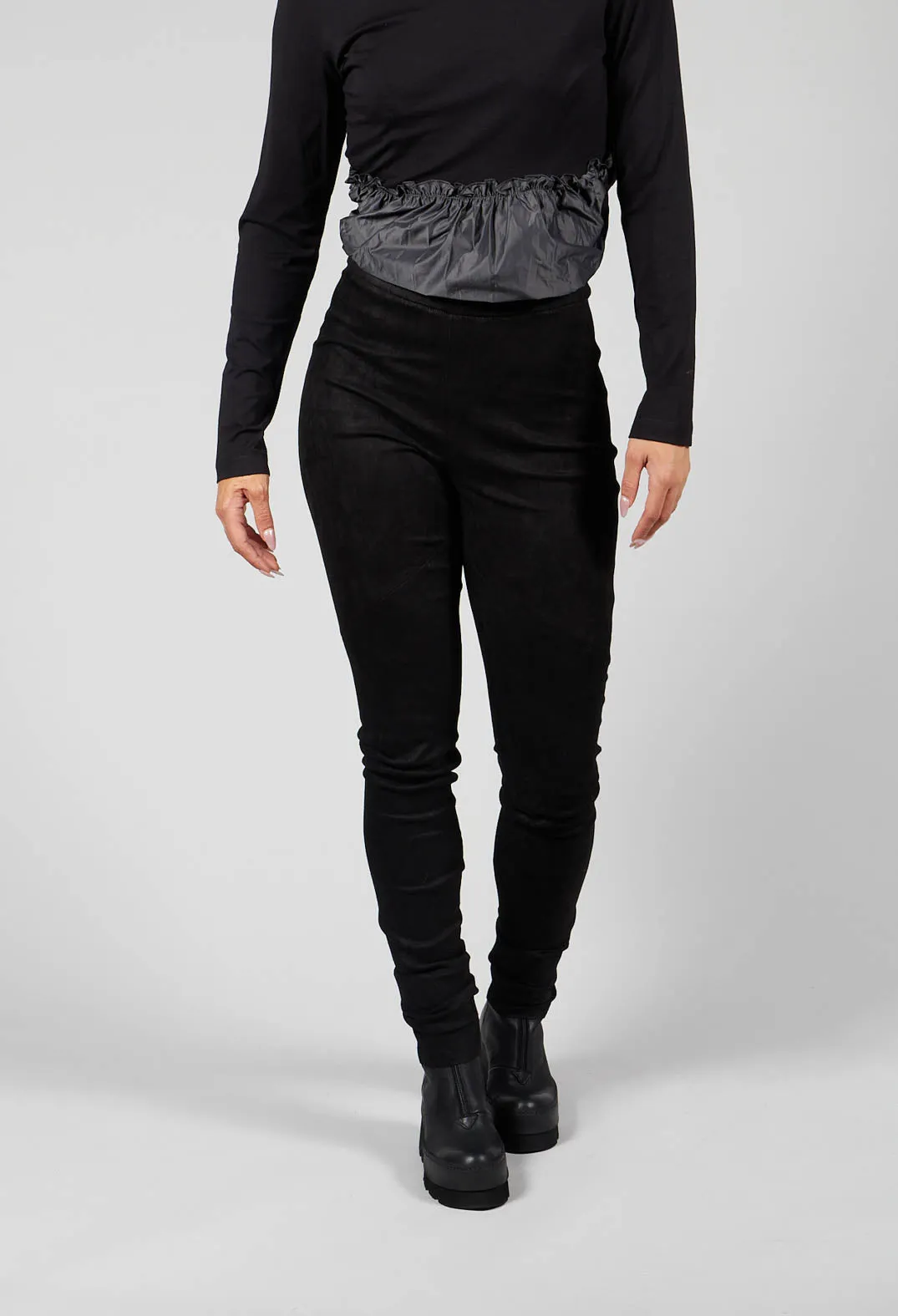 Suede Stretch Fit Skinny Trousers in Black