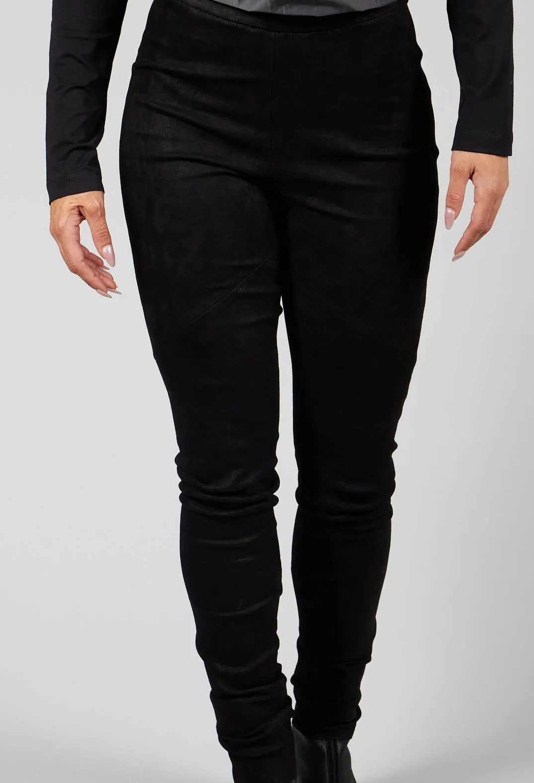 Suede Stretch Fit Skinny Trousers in Black