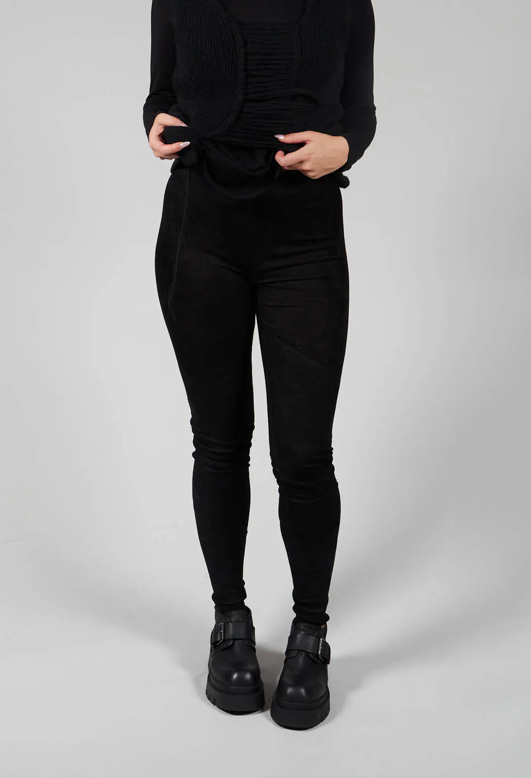 Suede Stretch Fit Skinny Trousers in Black