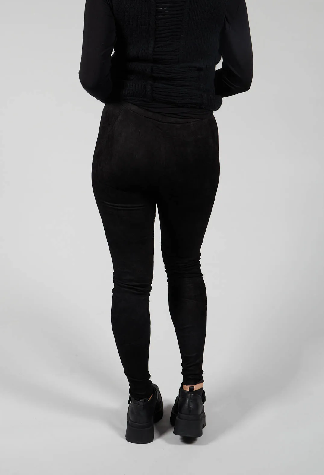 Suede Stretch Fit Skinny Trousers in Black