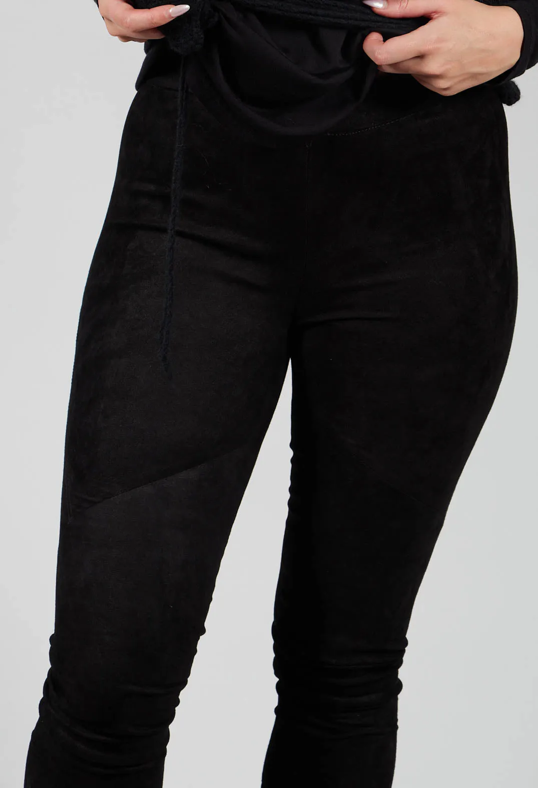 Suede Stretch Fit Skinny Trousers in Black