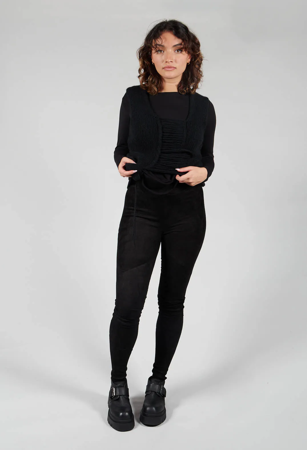 Suede Stretch Fit Skinny Trousers in Black