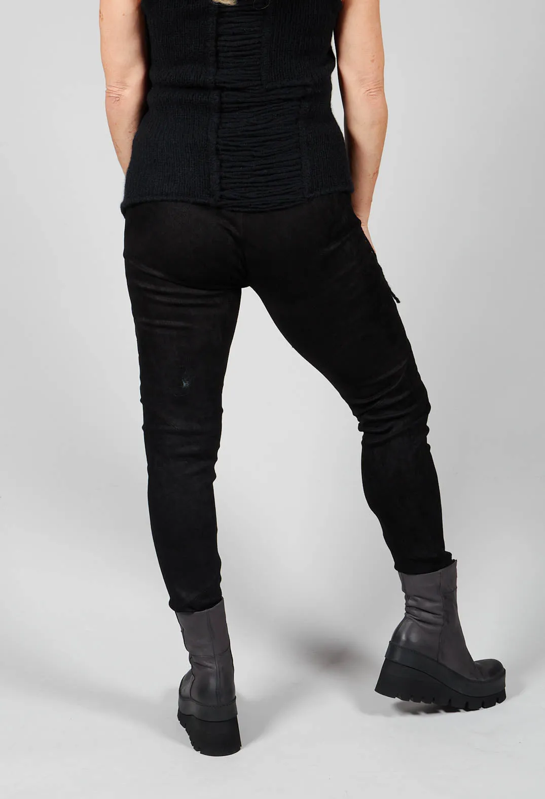 Suede Stretch Fit Skinny Trousers in Black