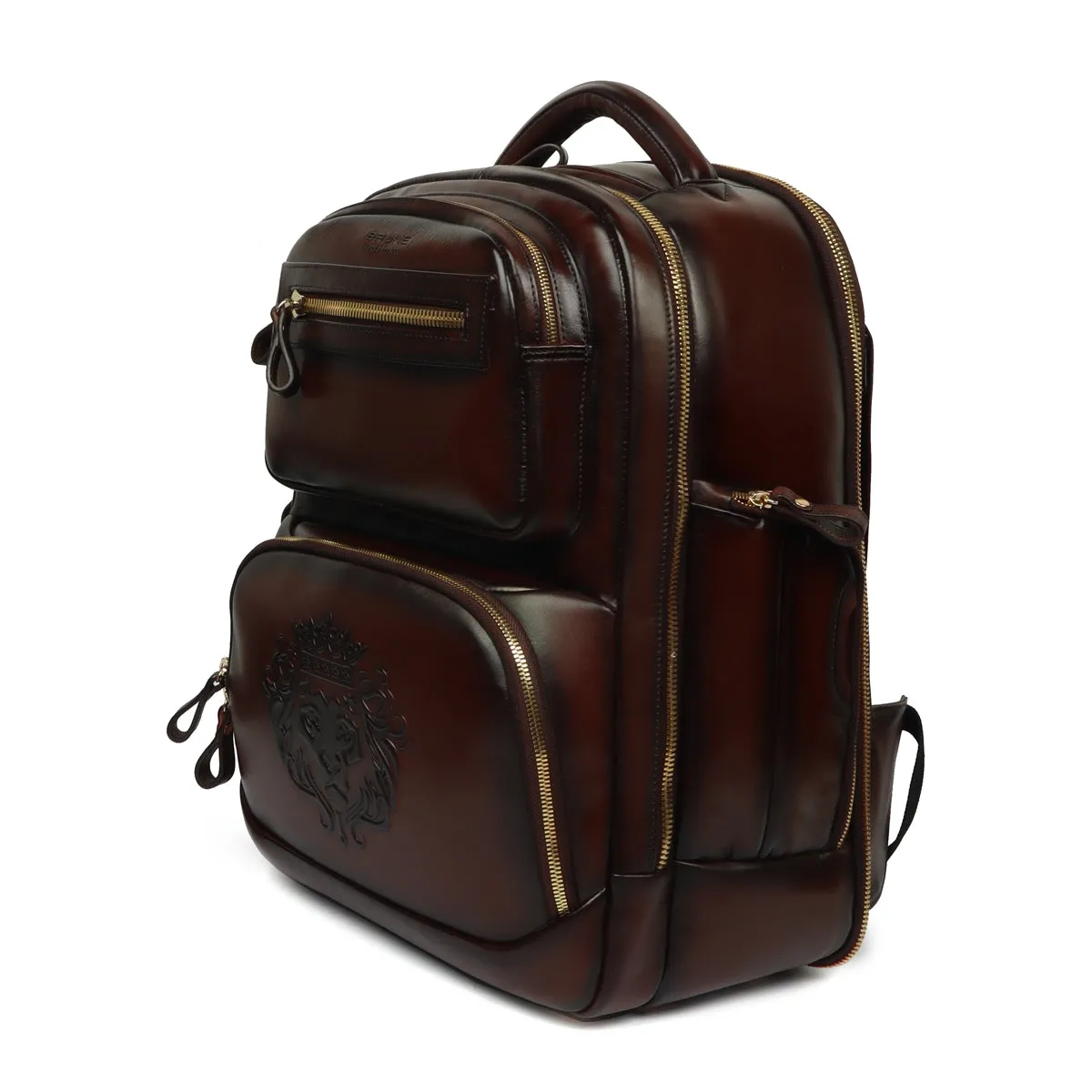 T-20 World Cup 2021 Backpack in Dark Brown Leather with Multi-Step Pockets