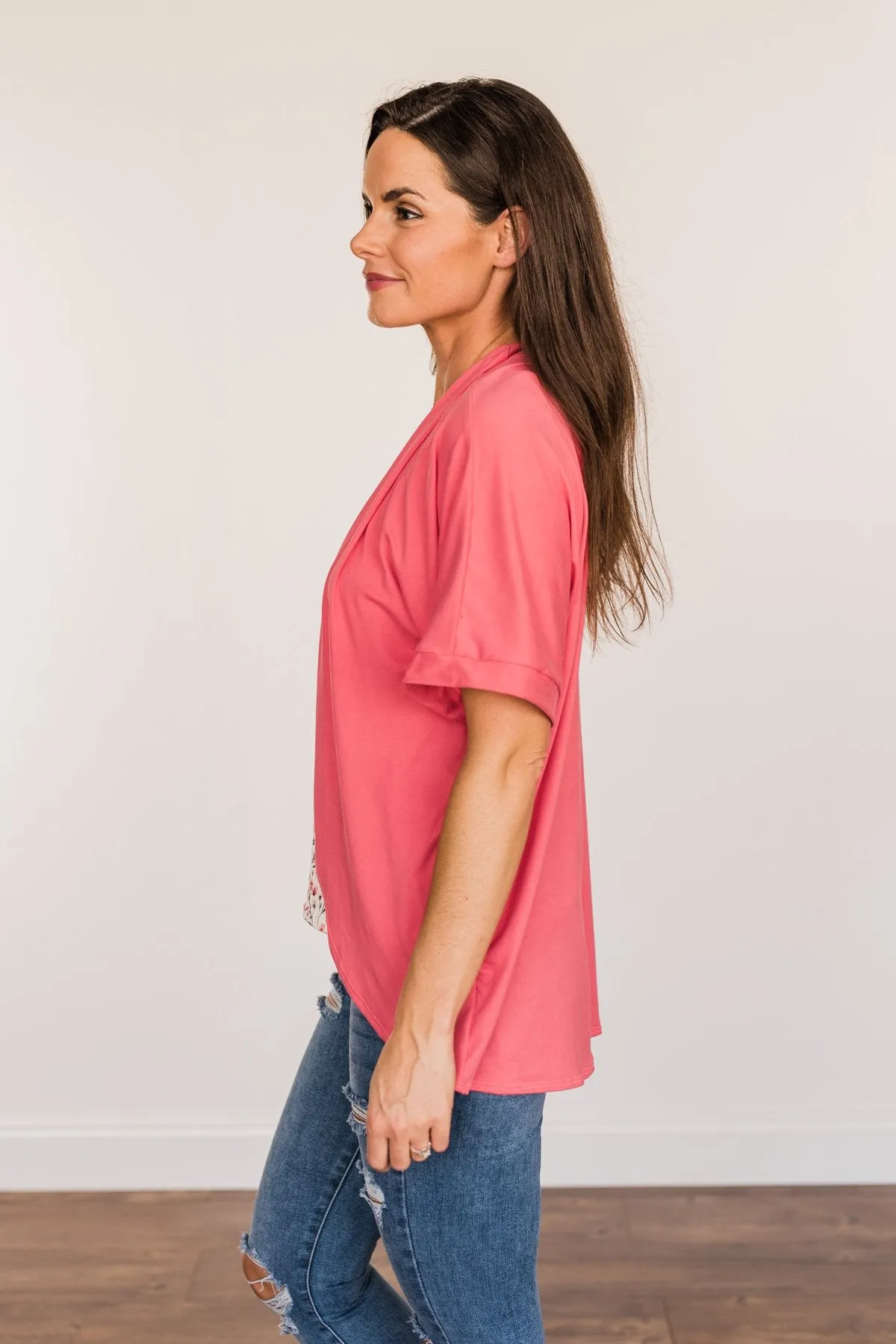 Tender Moments Short Sleeve Kimono- Deep Coral