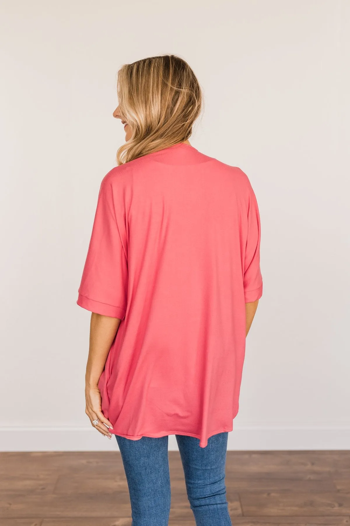 Tender Moments Short Sleeve Kimono- Deep Coral