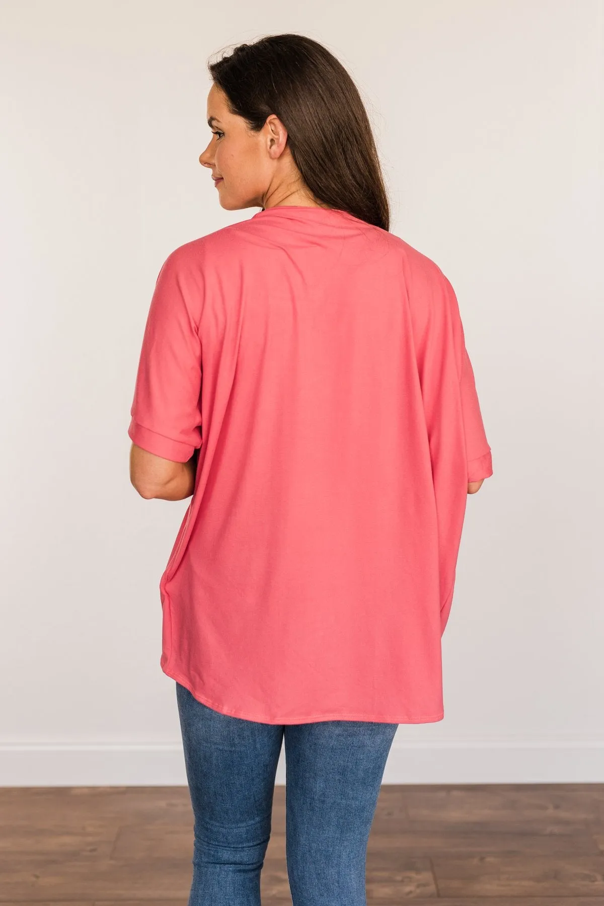 Tender Moments Short Sleeve Kimono- Deep Coral