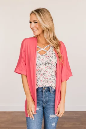 Tender Moments Short Sleeve Kimono- Deep Coral