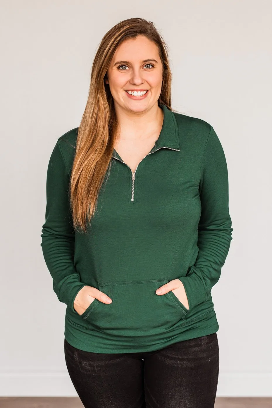 The Coming Season 1/4 Zip Pullover- Hunter Green