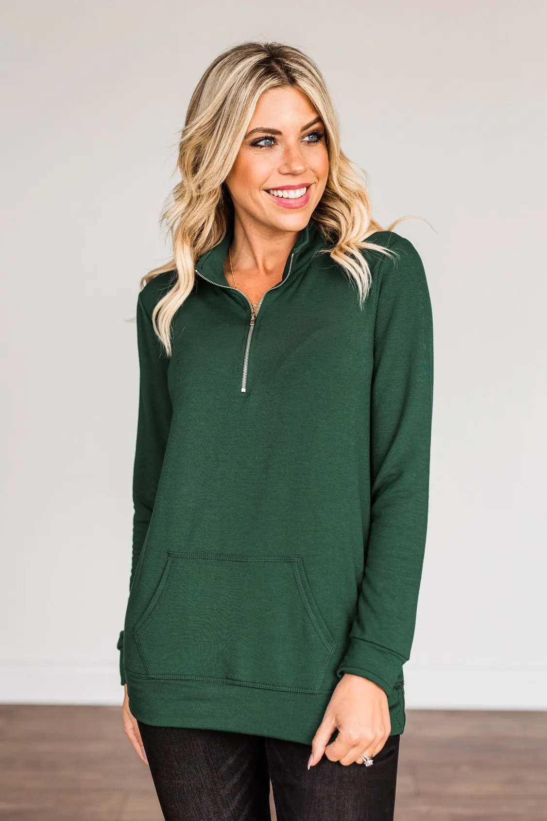 The Coming Season 1/4 Zip Pullover- Hunter Green