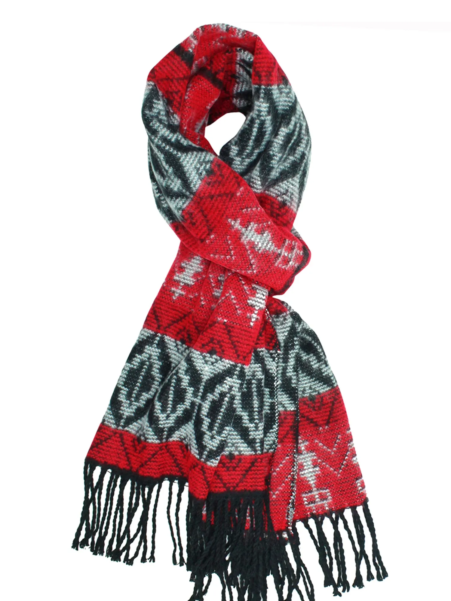 Tribal Print Cashmere Feel Unisex Scarf With Fringe