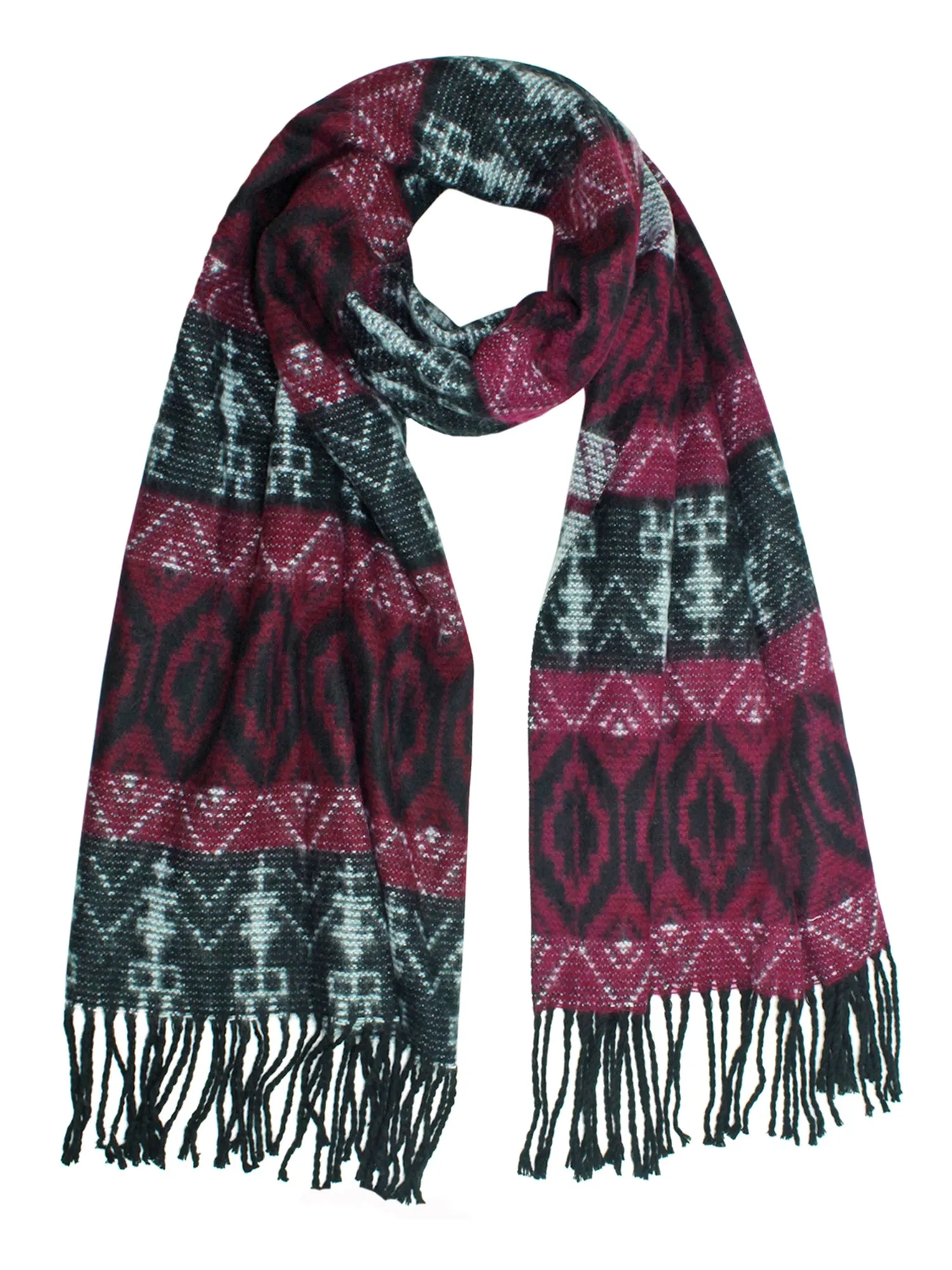 Tribal Print Cashmere Feel Unisex Scarf With Fringe