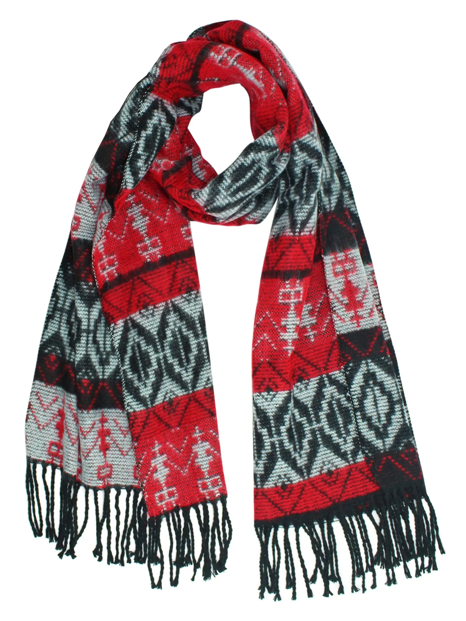 Tribal Print Cashmere Feel Unisex Scarf With Fringe