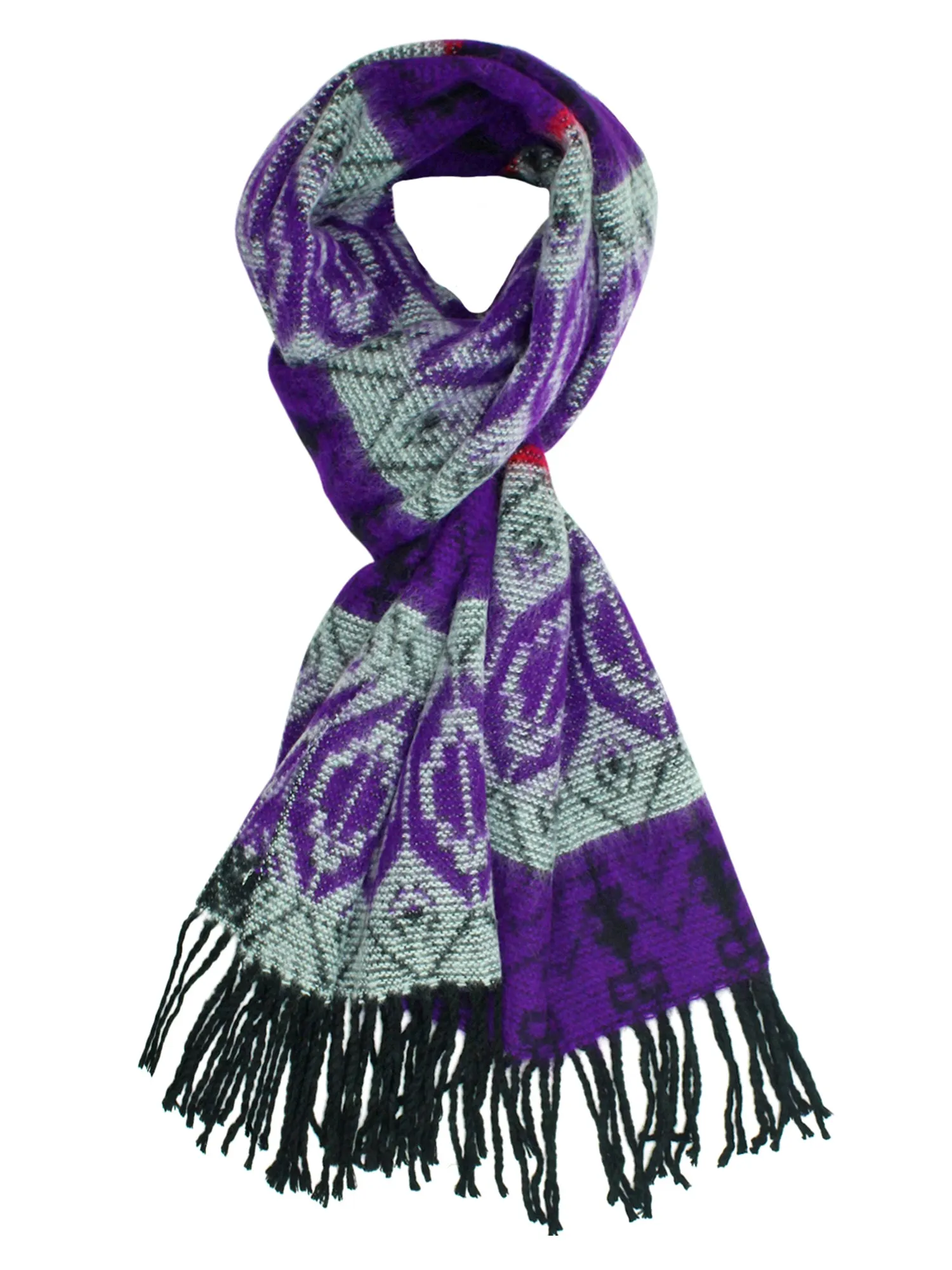 Tribal Print Cashmere Feel Unisex Scarf With Fringe